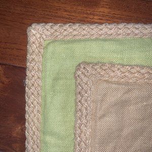 POTTERY BARN Pillow Covers(2) TEXTURED 100% LINEN/Jute Braid 20 X 20 GREEN & TAN